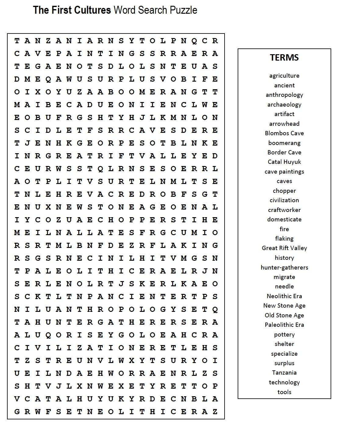 First Cultures Word Search | Teaching, Etc. | Word Search Puzzles - Crossword Puzzles Printable 7Th Grade