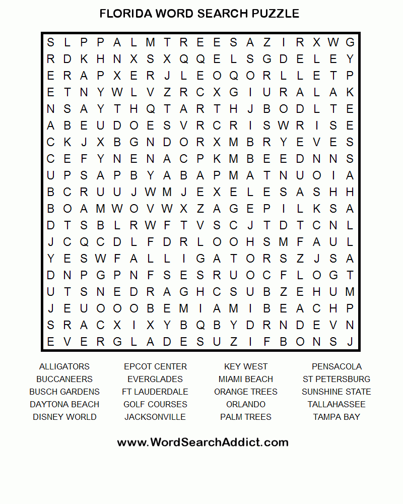 Florida Word Search Puzzle | Coloring &amp;amp; Challenges For Adults | Word - Printable Beach Crossword Puzzles