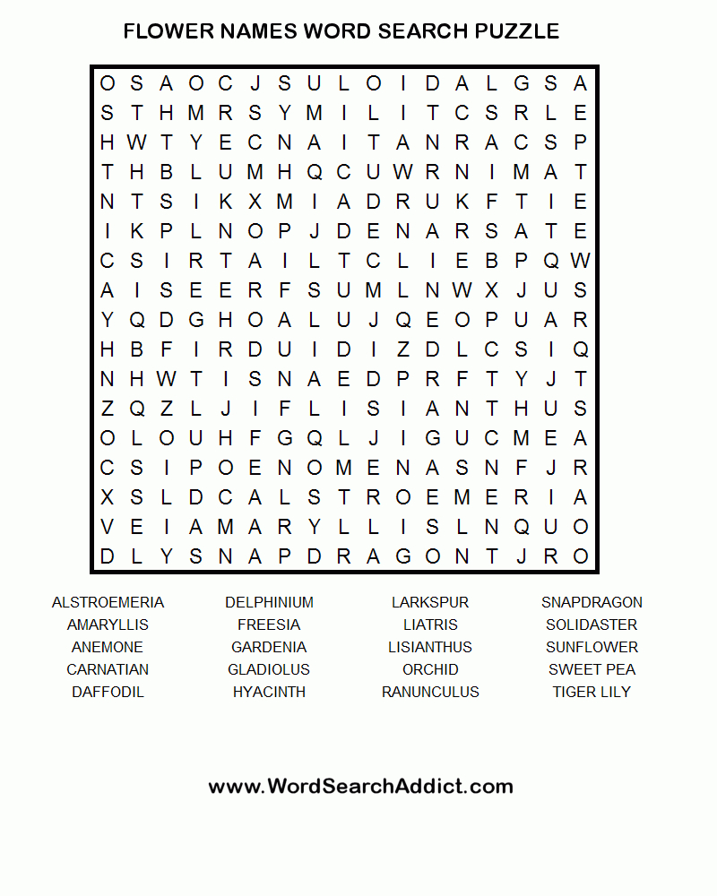 Flower Names Printable Word Search Puzzle - Printable Flower Puzzle