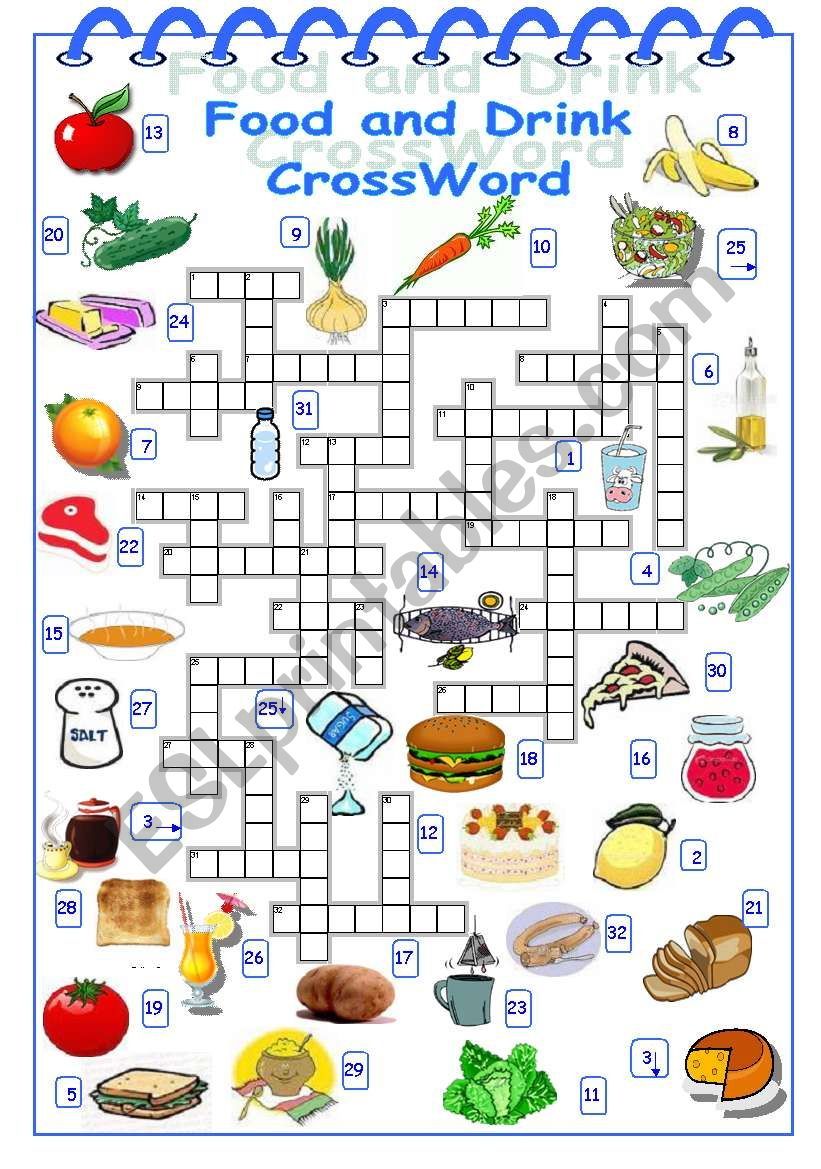 Food And Drink Crossword - Esl Worksheetalyona C. - Printable Crossword Food