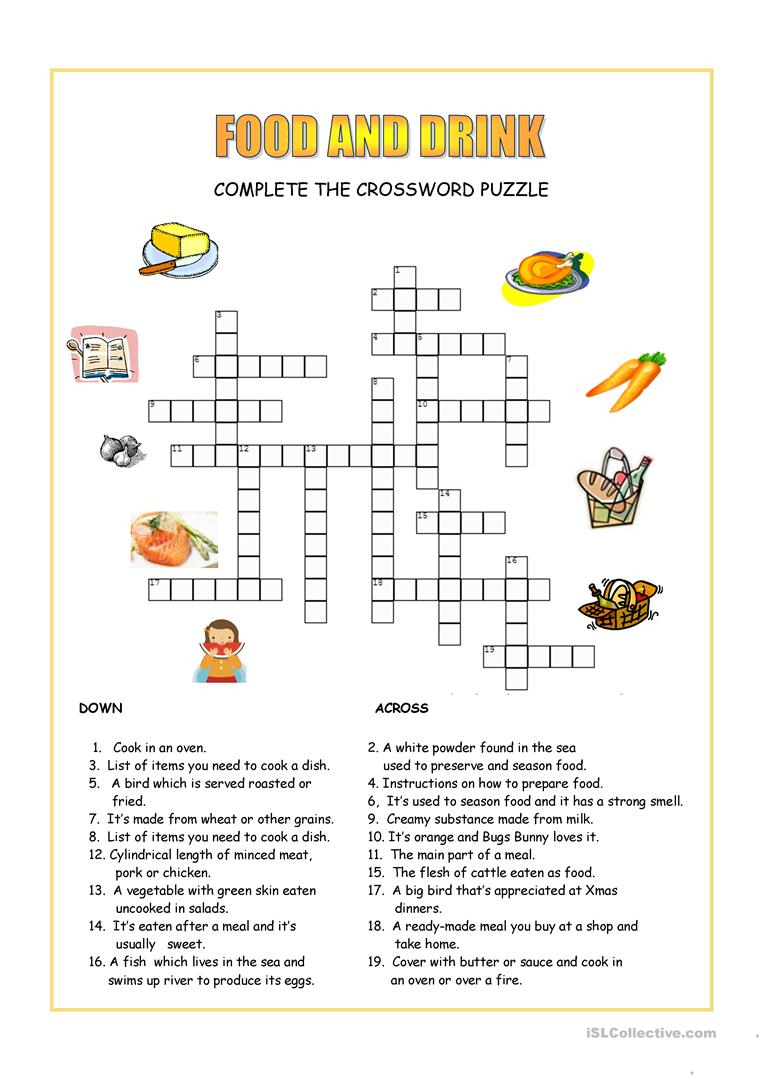 Food And Drink Crossword Worksheet - Free Esl Printable Worksheets - Printable Crossword Puzzles About Food