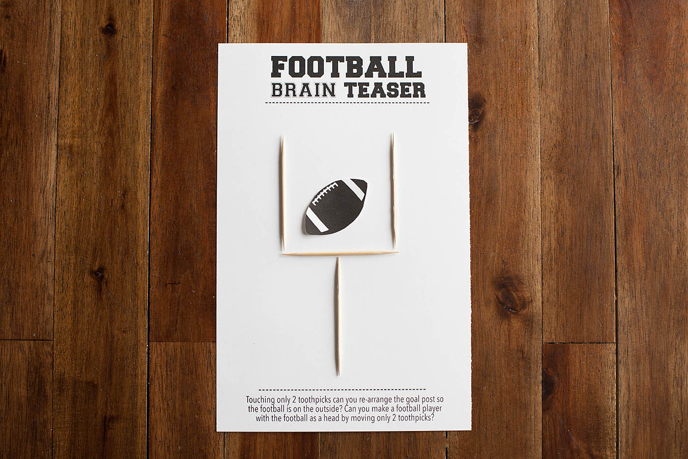 Football Brain Teaser Printable — All For The Boys - Printable Toothpick Puzzles