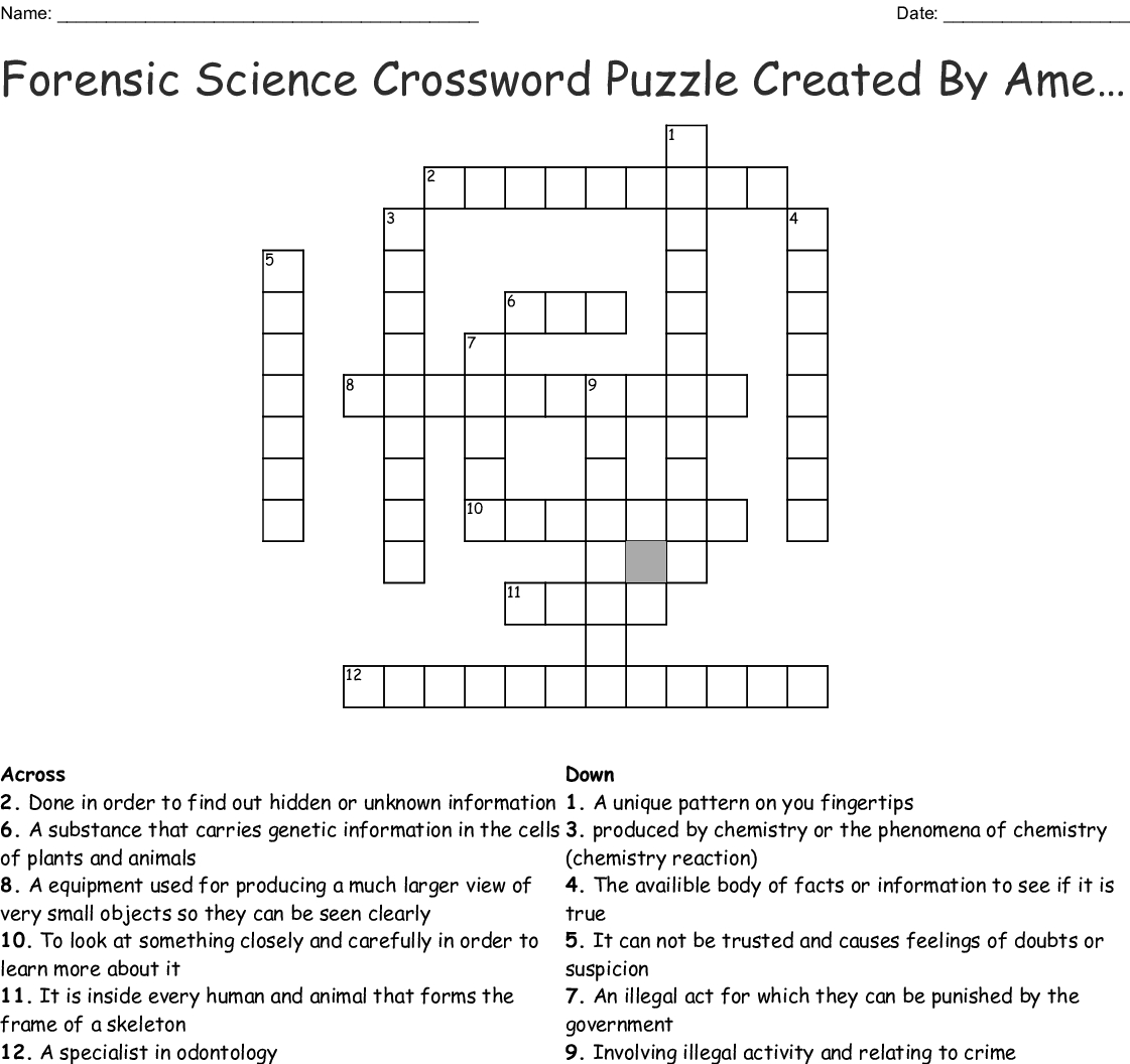 Forensic Science Crossword Puzzle Createdamelia Crossword - Wordmint - Printable Science Crossword Puzzles