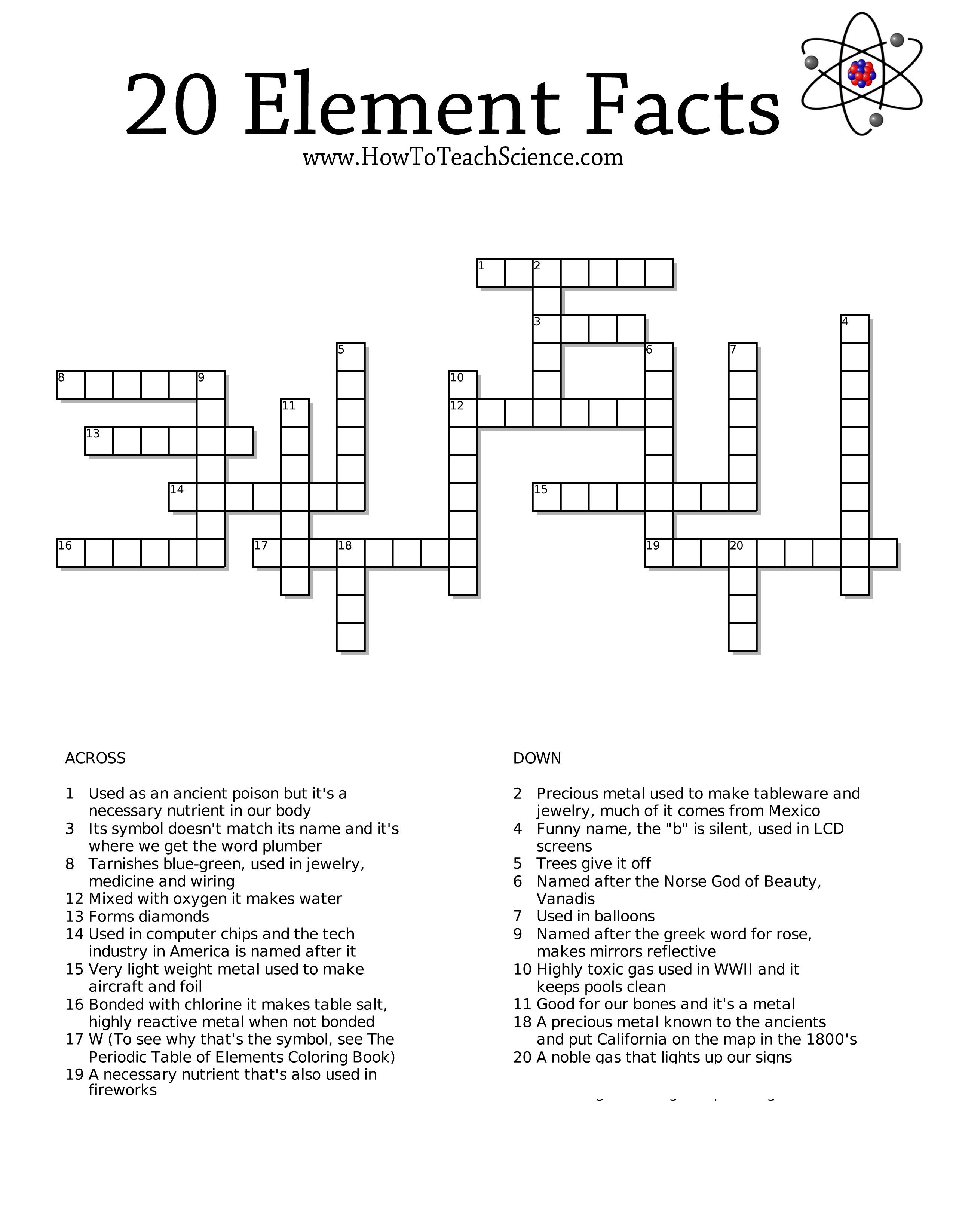 Free Crossword Printables On The Elements For 3Rd Grade Through High - Printable Premier Crossword Puzzle