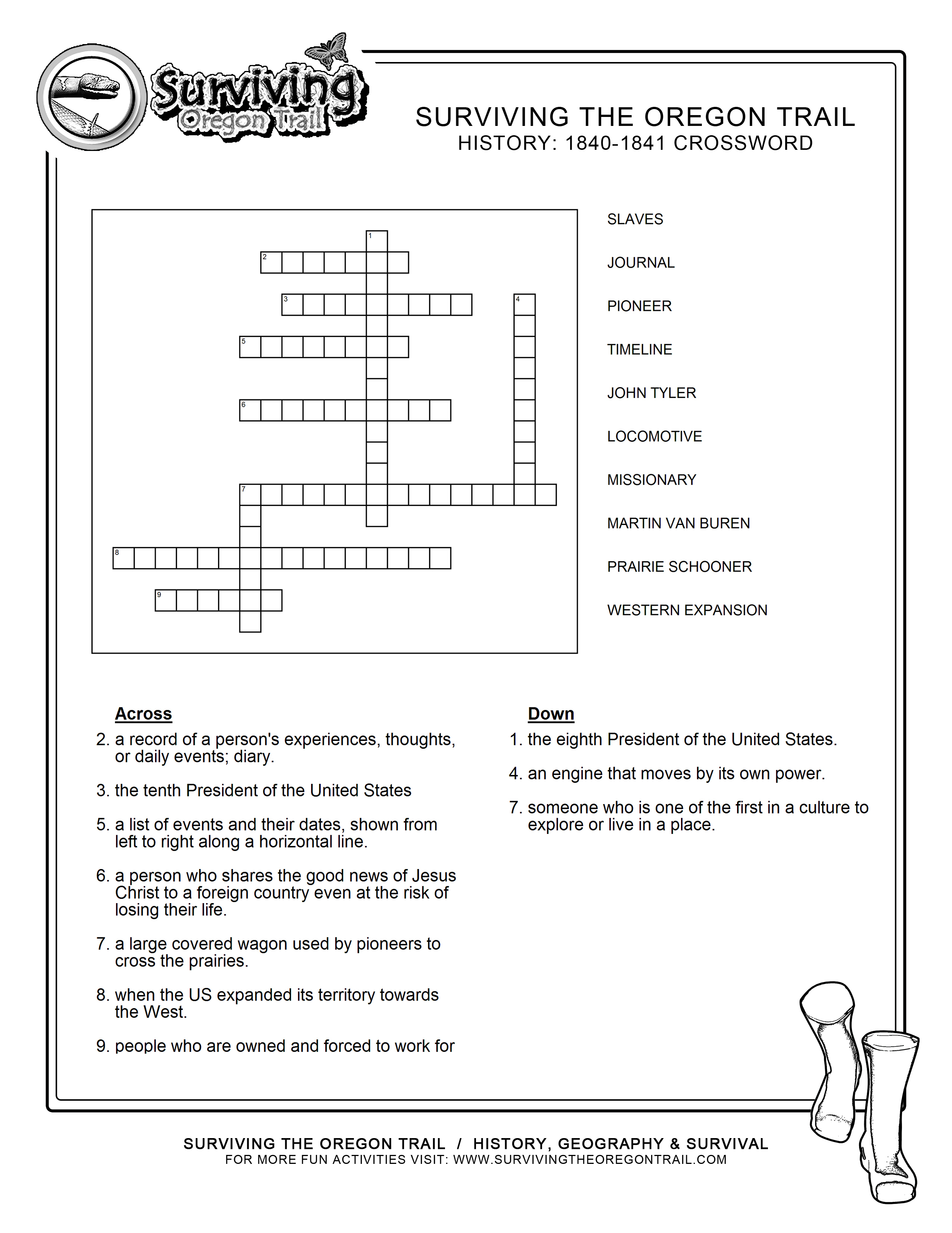 Free Crosswords Puzzle – History 1840-41 (B) – Surviving The Oregon - History Crossword Puzzles Printable