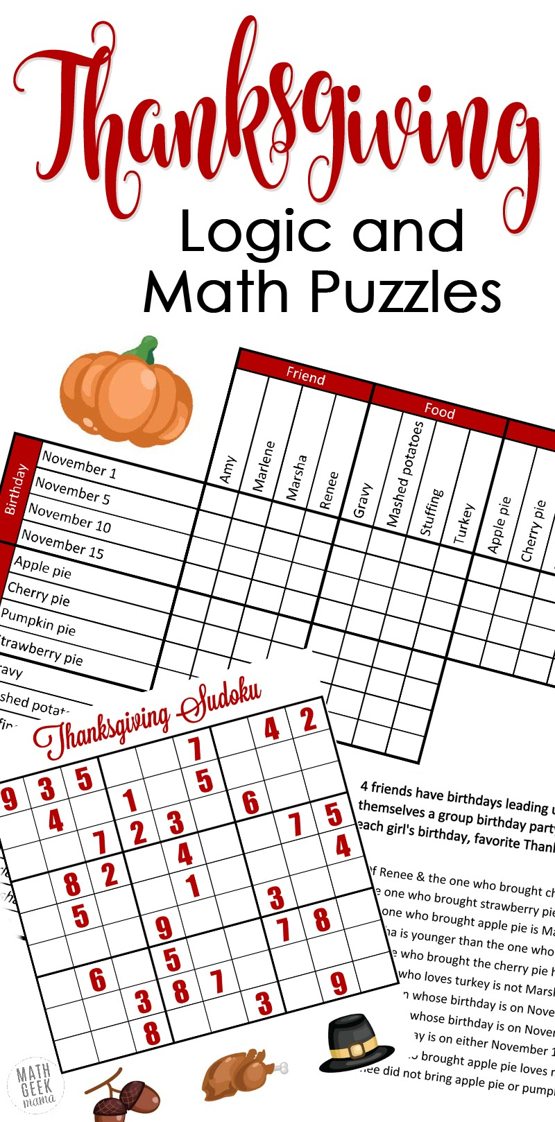 Free} Fun Thanksgiving Math Puzzles For Older Kids - Printable Thanksgiving Puzzle