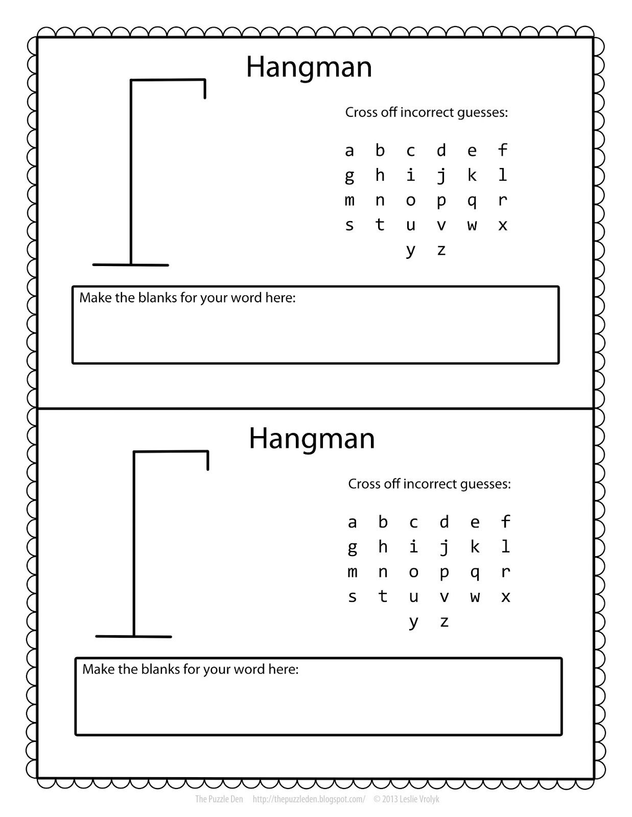Free Hangman Template | Lessen Voor 9 Jarigen | Pinterest - Road - Printable Battleships Puzzle