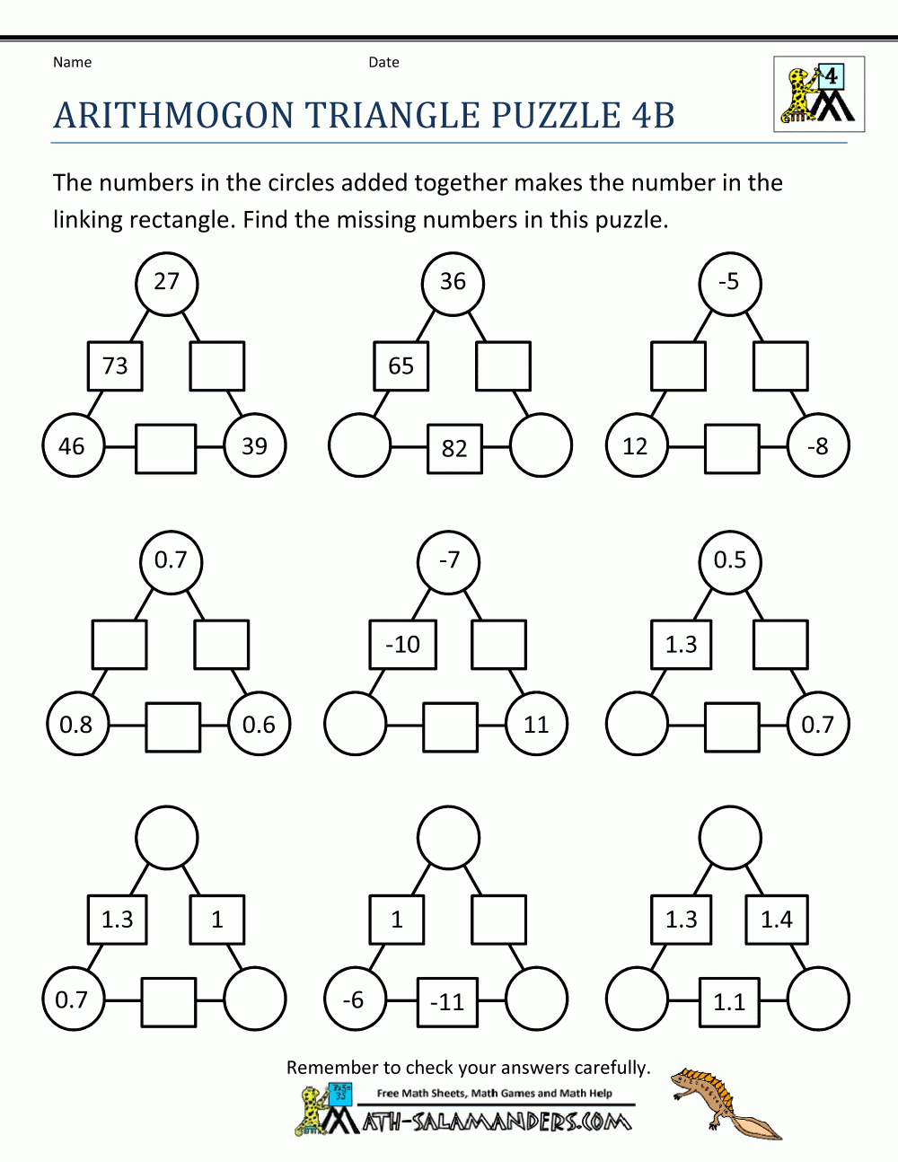 Free Math Puzzles 4Th Grade - Printable Mind Puzzle Games