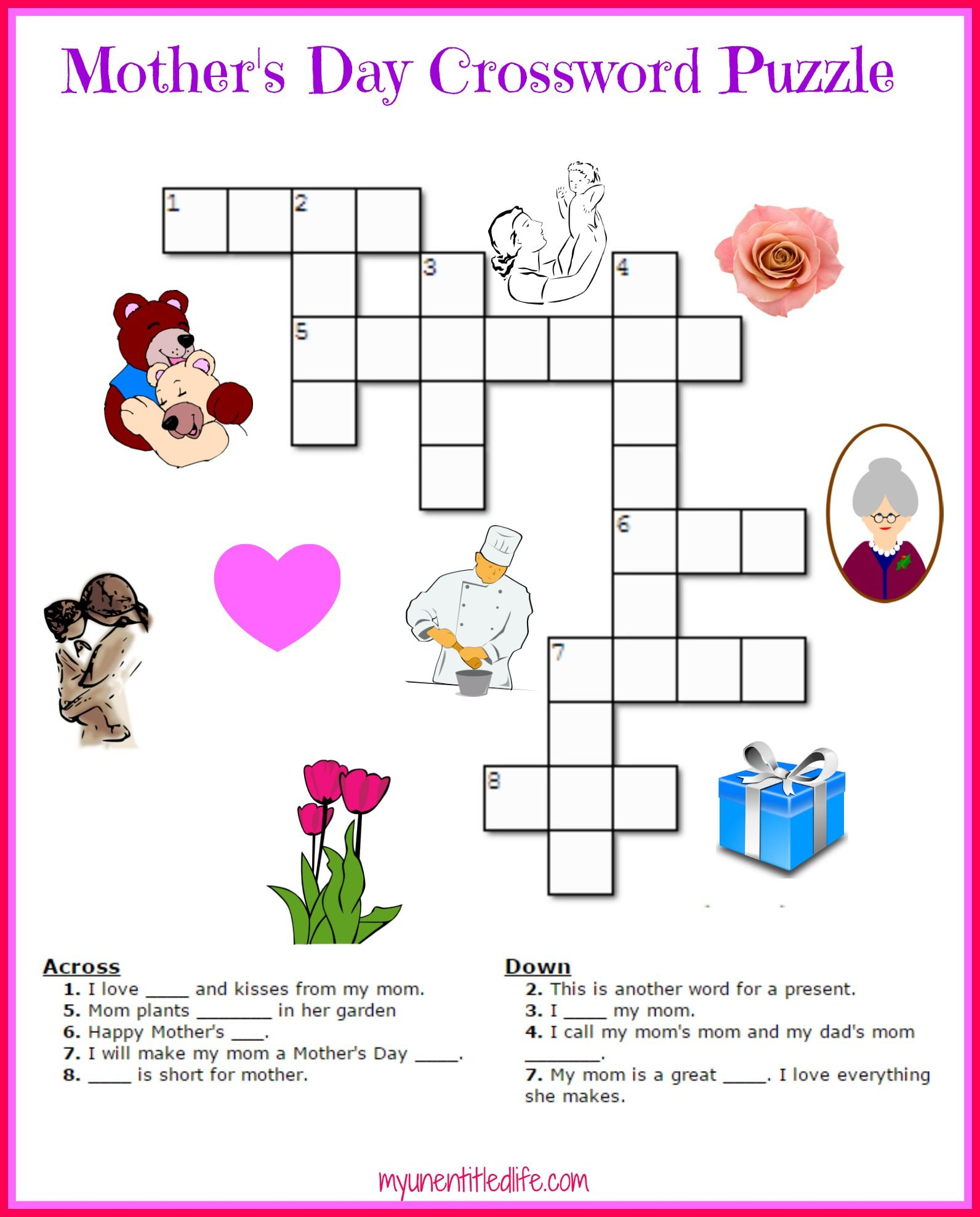Free Mother&amp;#039;s Day Crossword Puzzle Printable | Crafts For Kids - Free Printable Crossword Puzzle Of The Day