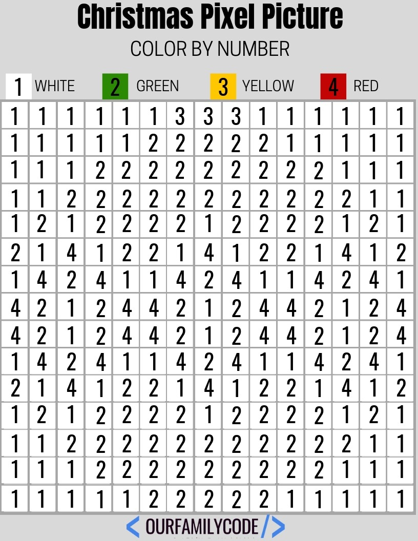 Free Printable Christmas Pixel Puzzles Activity For Kids - Printable Pixel Puzzles