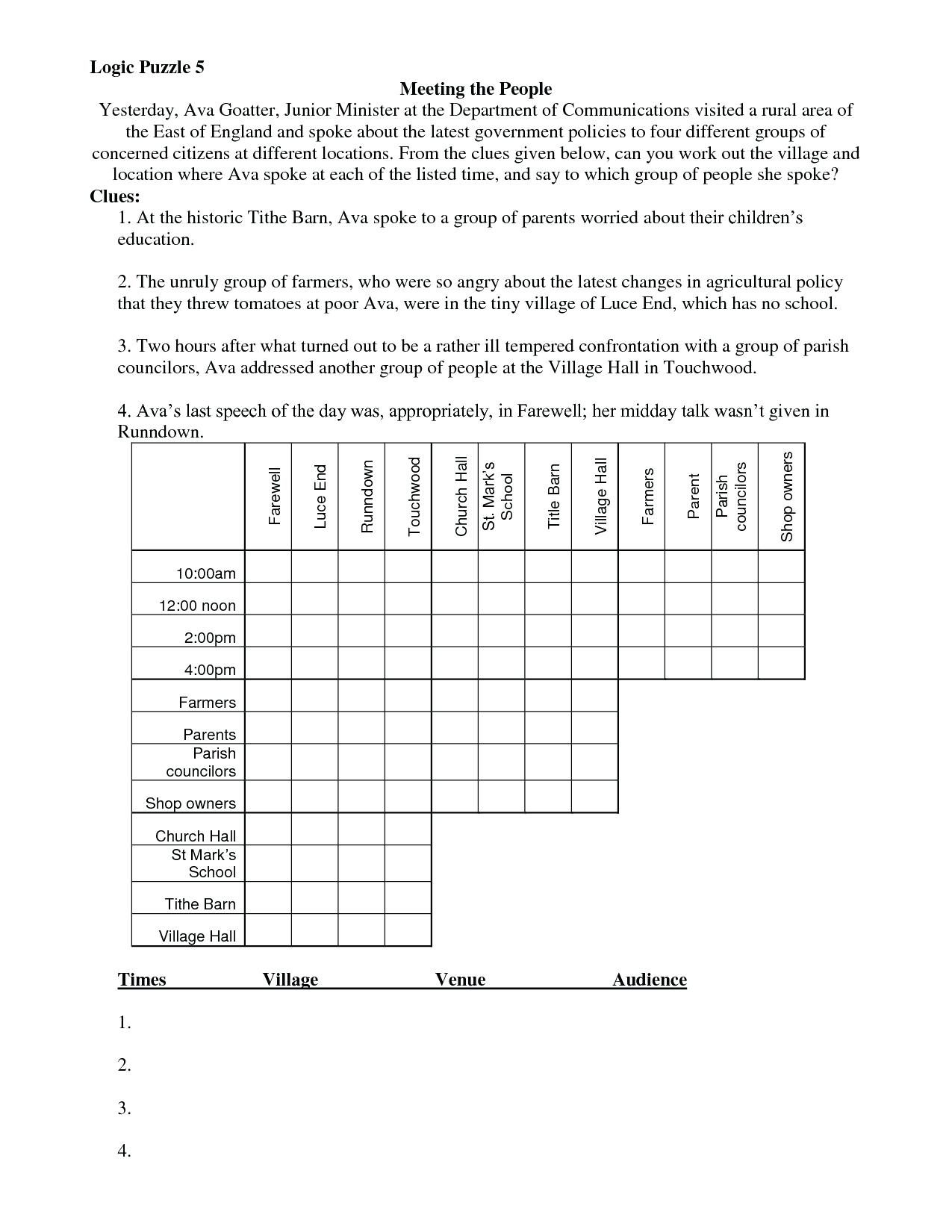 Free Printable Logic Puzzles For High School Students | Free Printables - Printable Logic Puzzles Online