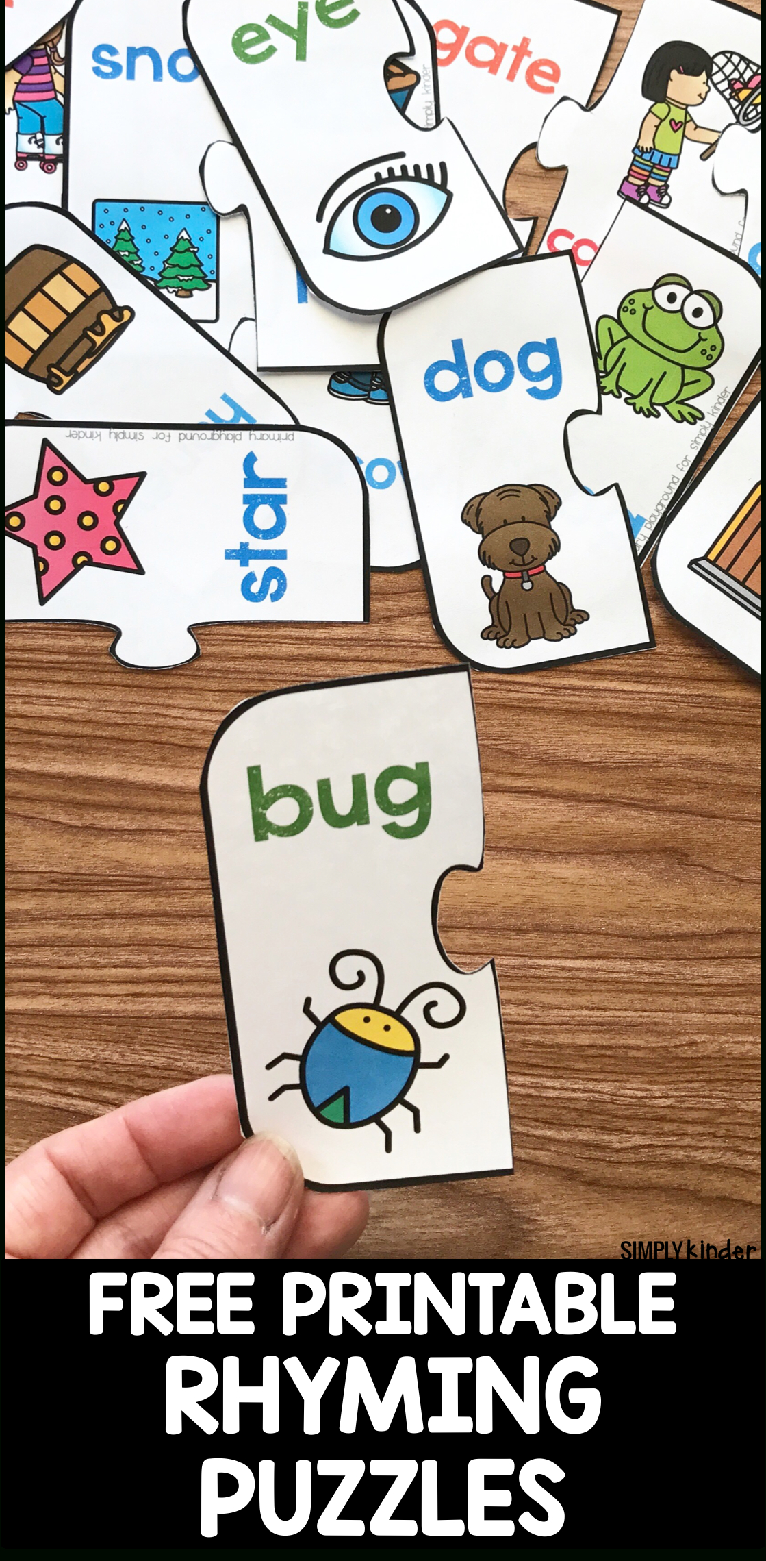 Free Printable Rhyming Puzzles - Simply Kinder - Printable Rhyming Puzzles