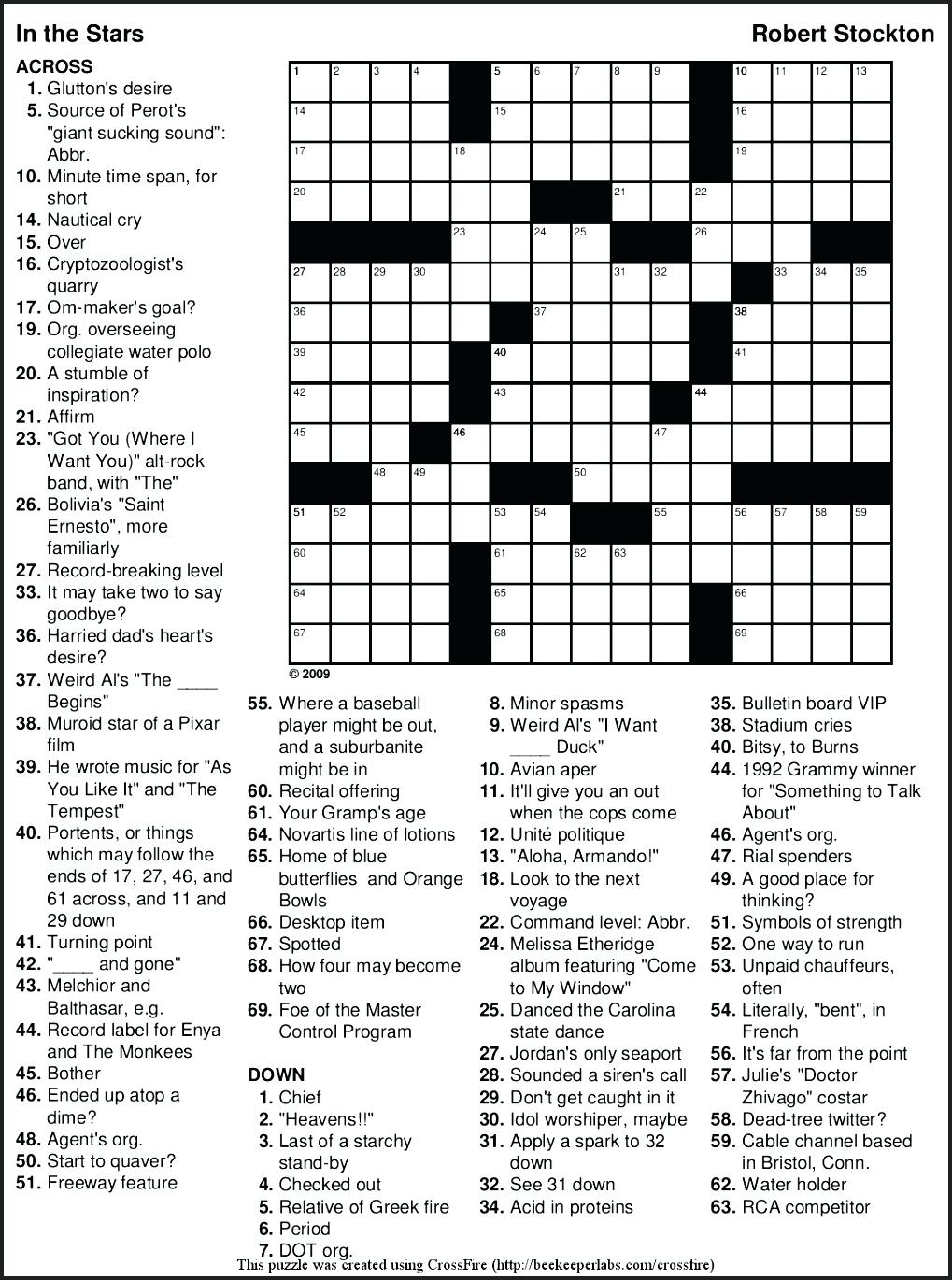Free Printable Themed Crossword Puzzles – Myheartbeats.club - Printable Crossword Puzzles May 2018