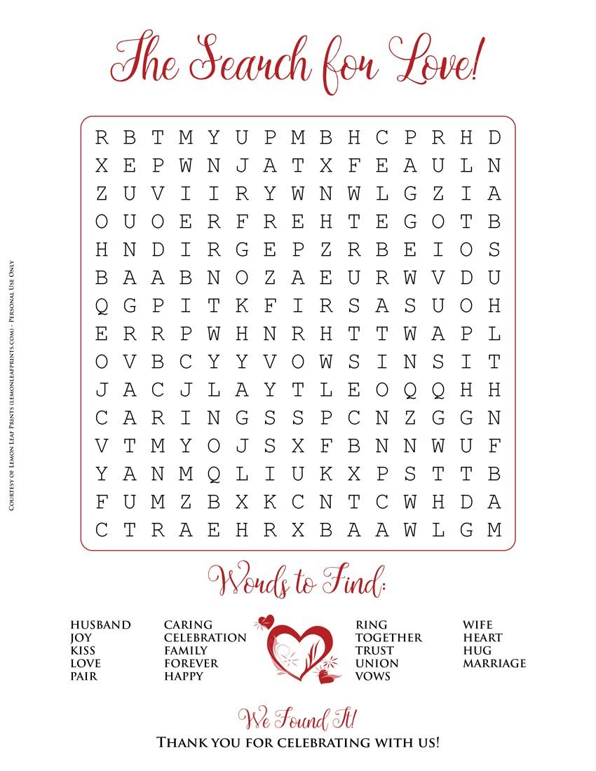 Free Printable - Valentine&amp;#039;s Day Or Wedding Word Search Puzzle In - Printable Puzzles To Pass Time