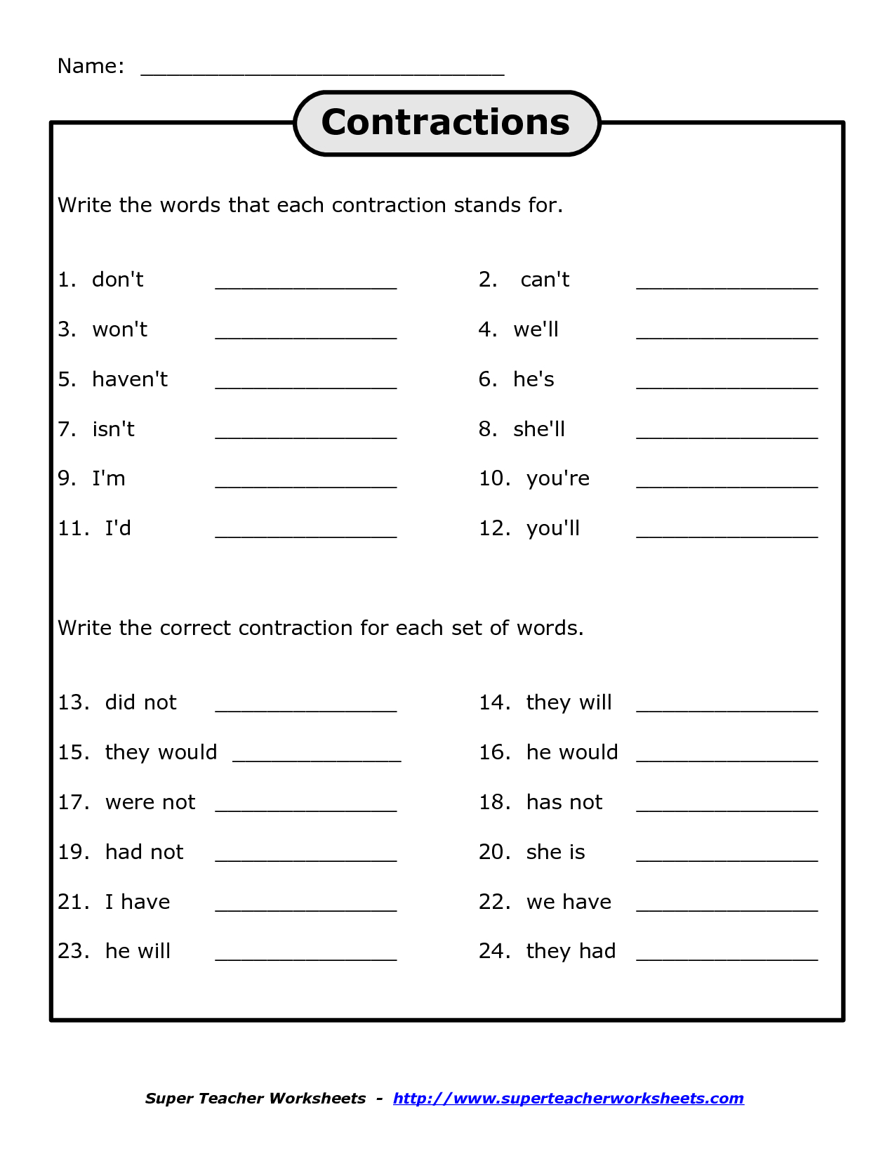 Free Printables For 4Th Grade Science | Free Printable Contraction - Printable Puzzles For 4Th Grade