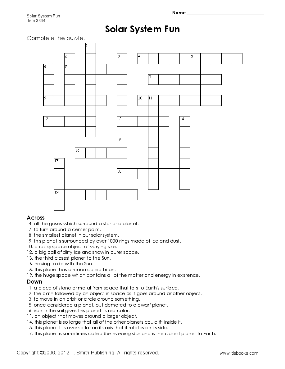 Free Printables For Grade 5 | Earth And Space Lessons I Love | Solar - Crossword Puzzle Printable 5Th Grade