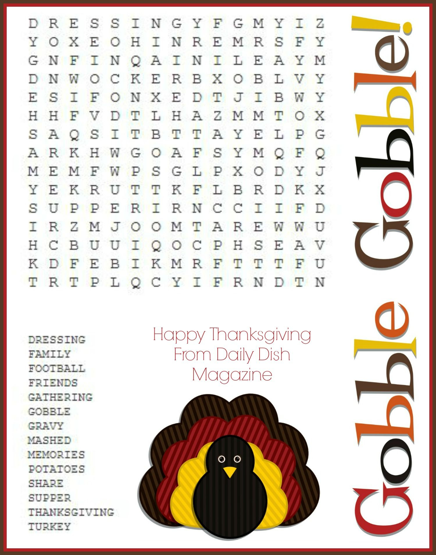Free Thanksgiving Puzzles ~ Word Search And Maze Printable | Crafty - Difficult Thanksgiving Crossword Puzzles Printable