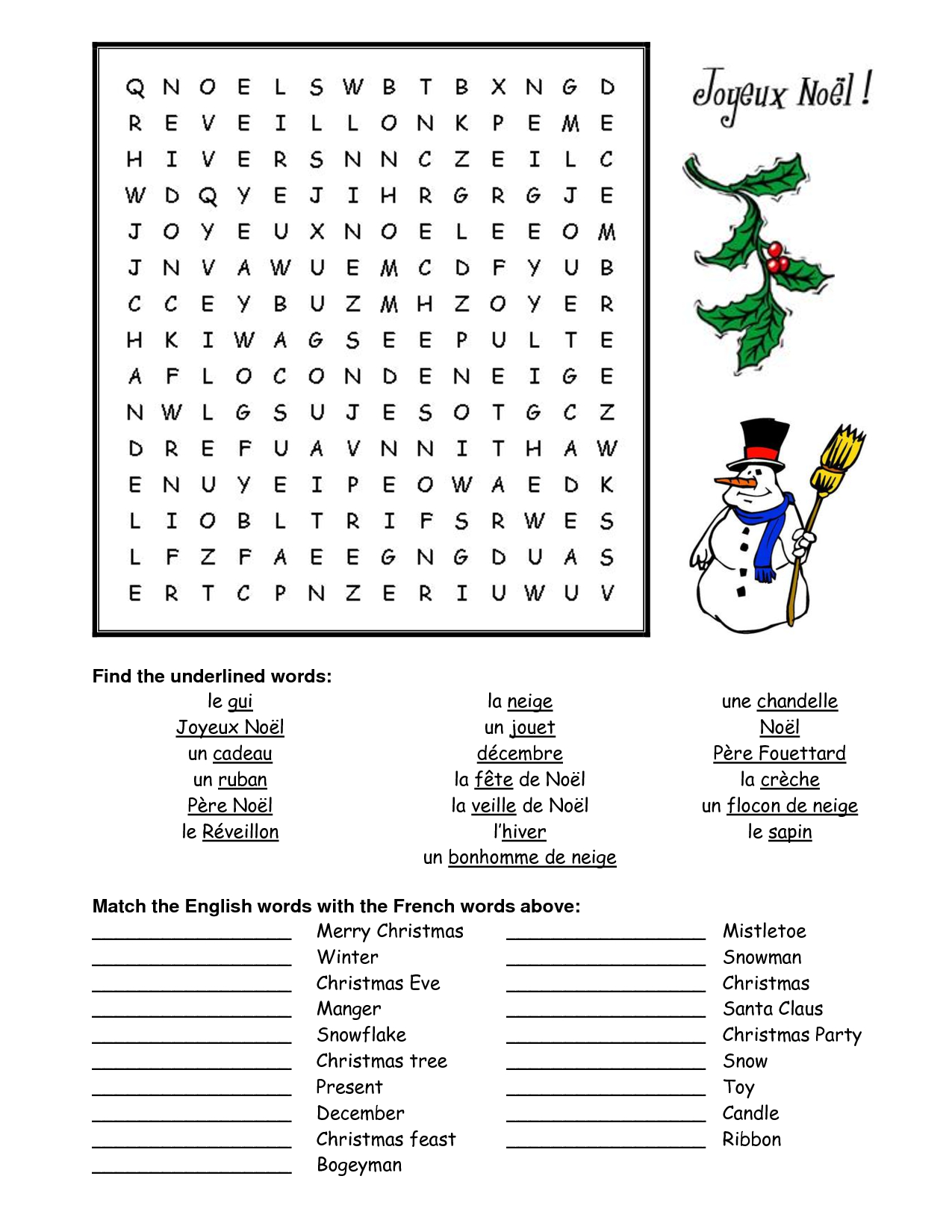 French Christmas Word Search - Google Search | French - Christmas - Printable French Puzzle