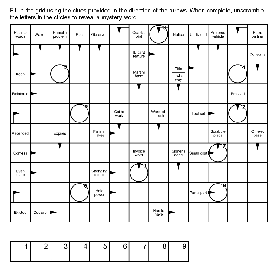 Printable Arrow Crossword Puzzles For Free Printable Crossword Puzzles