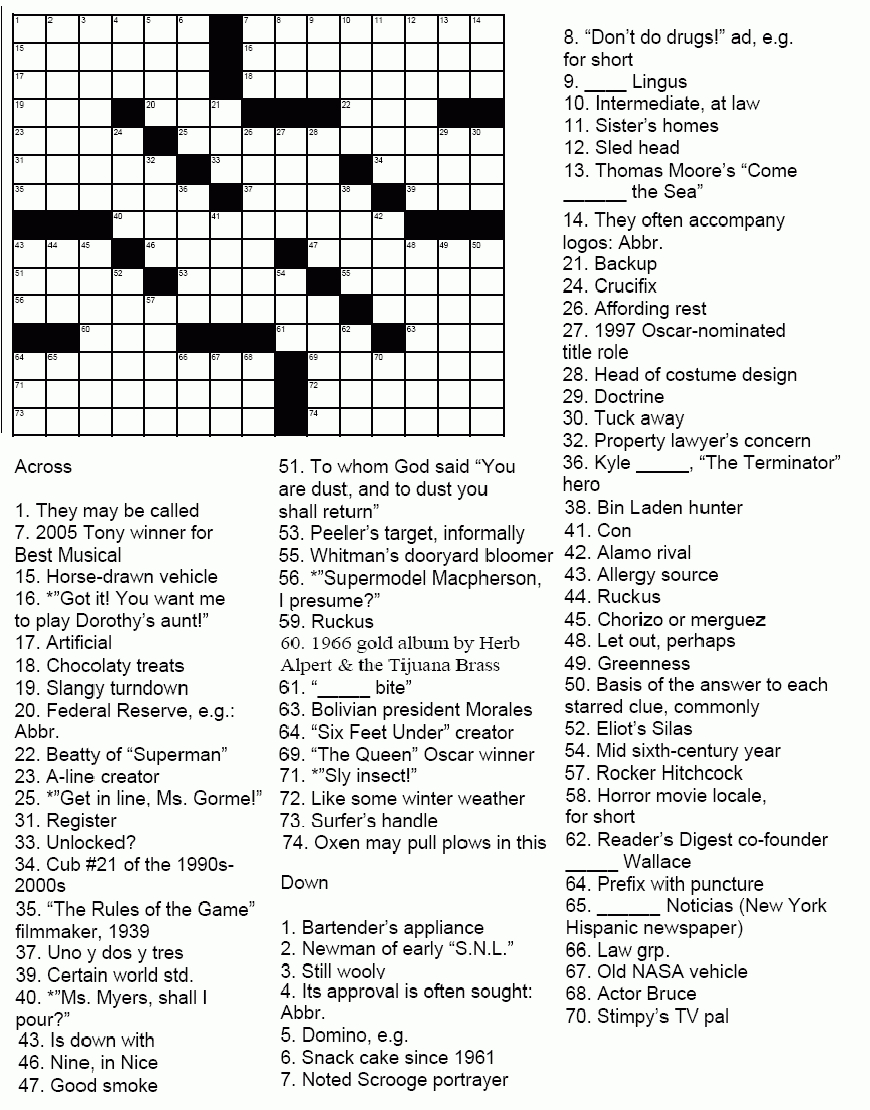 Easy Celebrity Crossword Puzzles Printable - Printable Crossword Puzzle