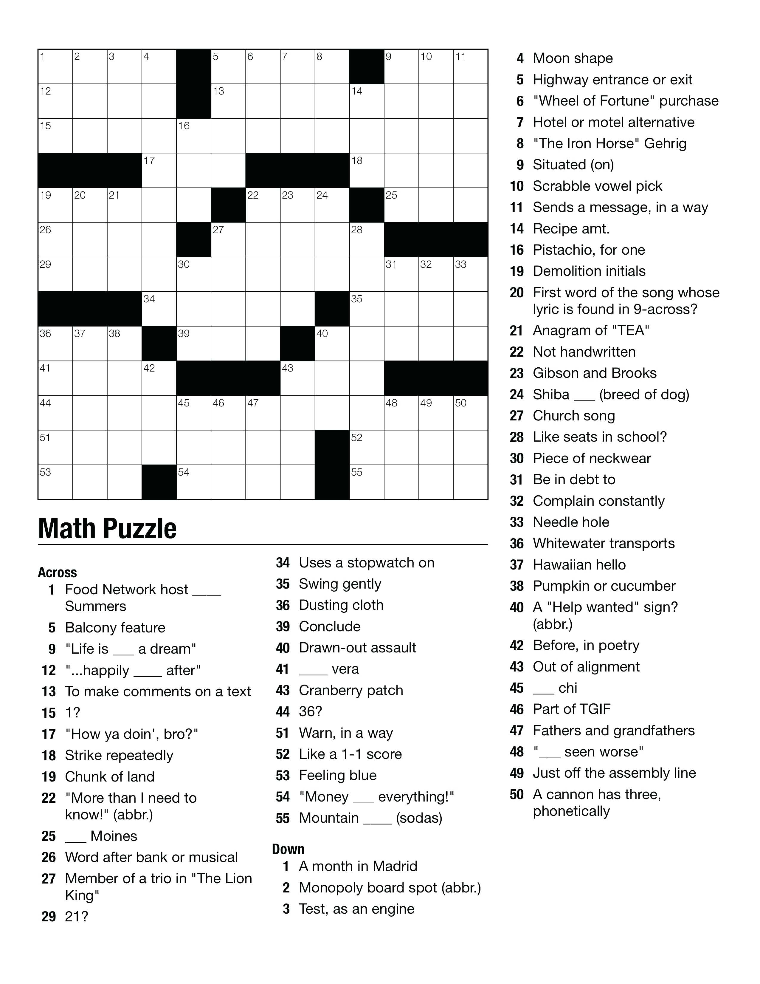 Printable Crossword Puzzles For Middle School Students Printable Crossword Puzzles