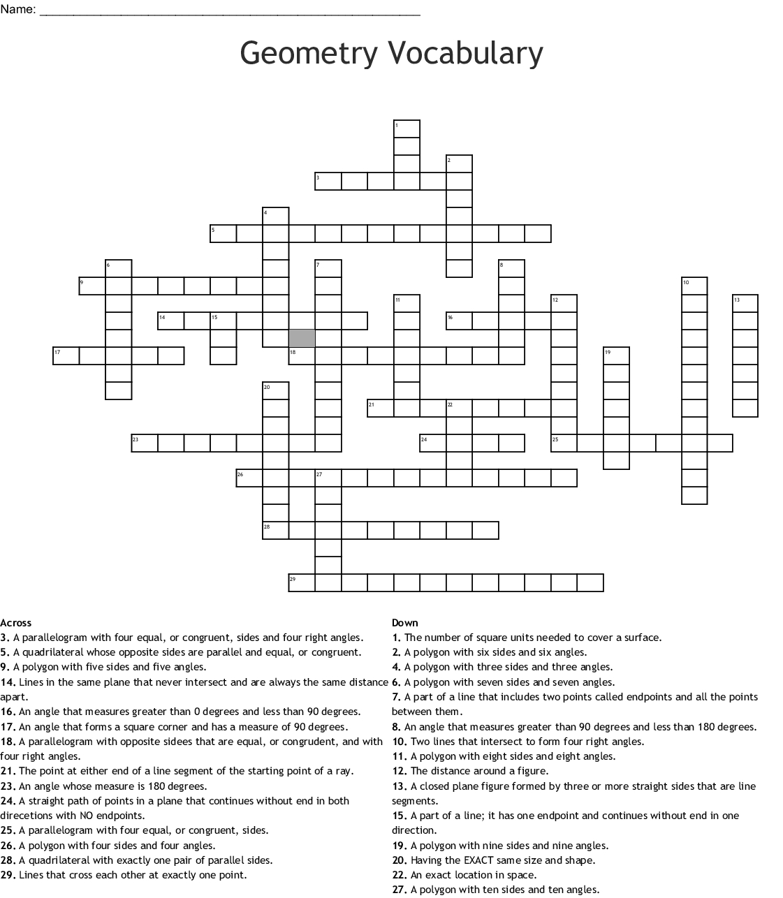 Geometry Vocabulary Crossword - Wordmint - Printable Vocabulary Crossword Puzzles