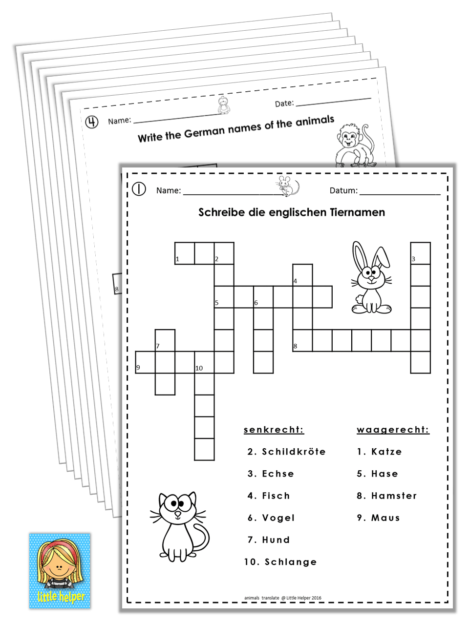 German/english Crossword Puzzles Tiere/animals | German Words - Printable German Crossword Puzzles