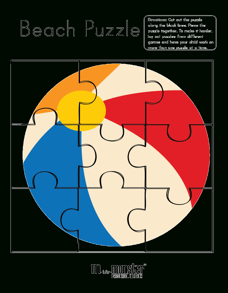 Going To The Beach Puzzles Free Printable - M Is For Monster - Printable Puzzle Toddler
