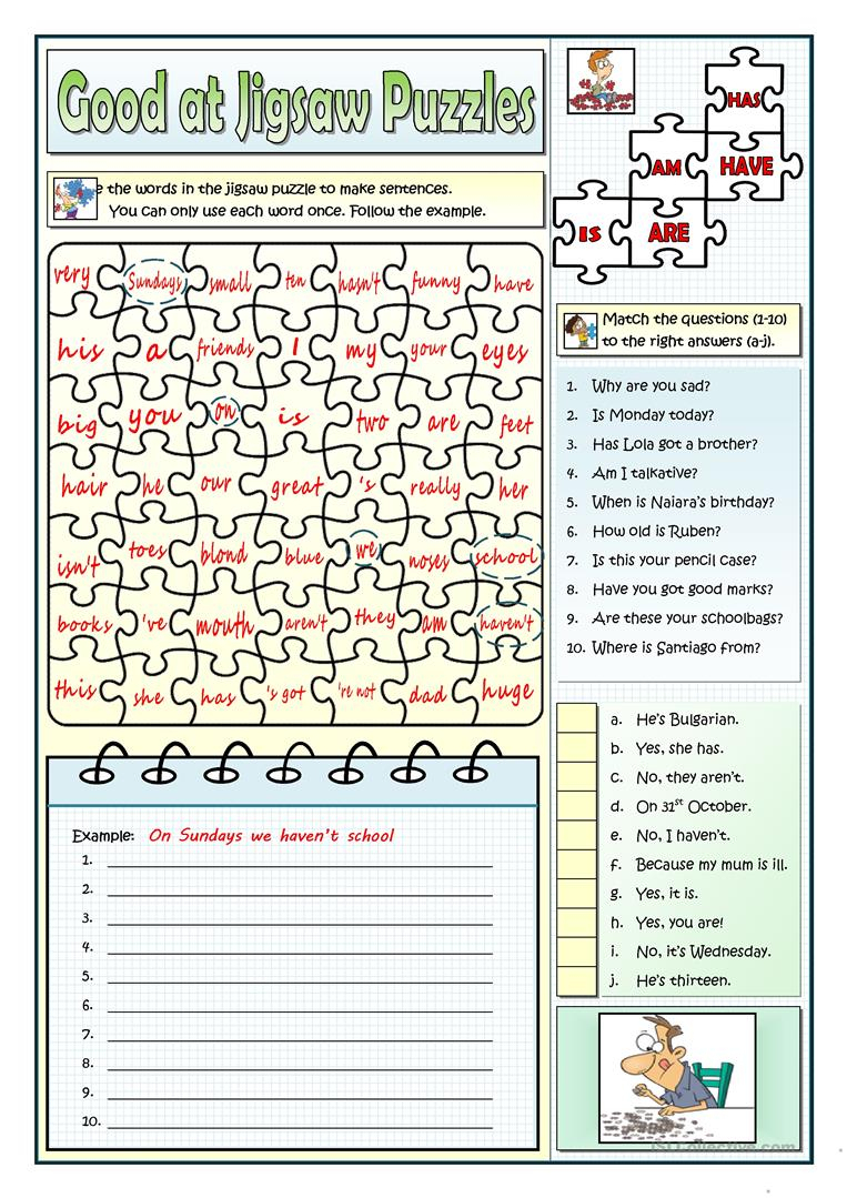Good At Jigsaw Puzzles - To Be And To Have Worksheet - Free Esl - Printable Jigsaw Puzzles For Middle School