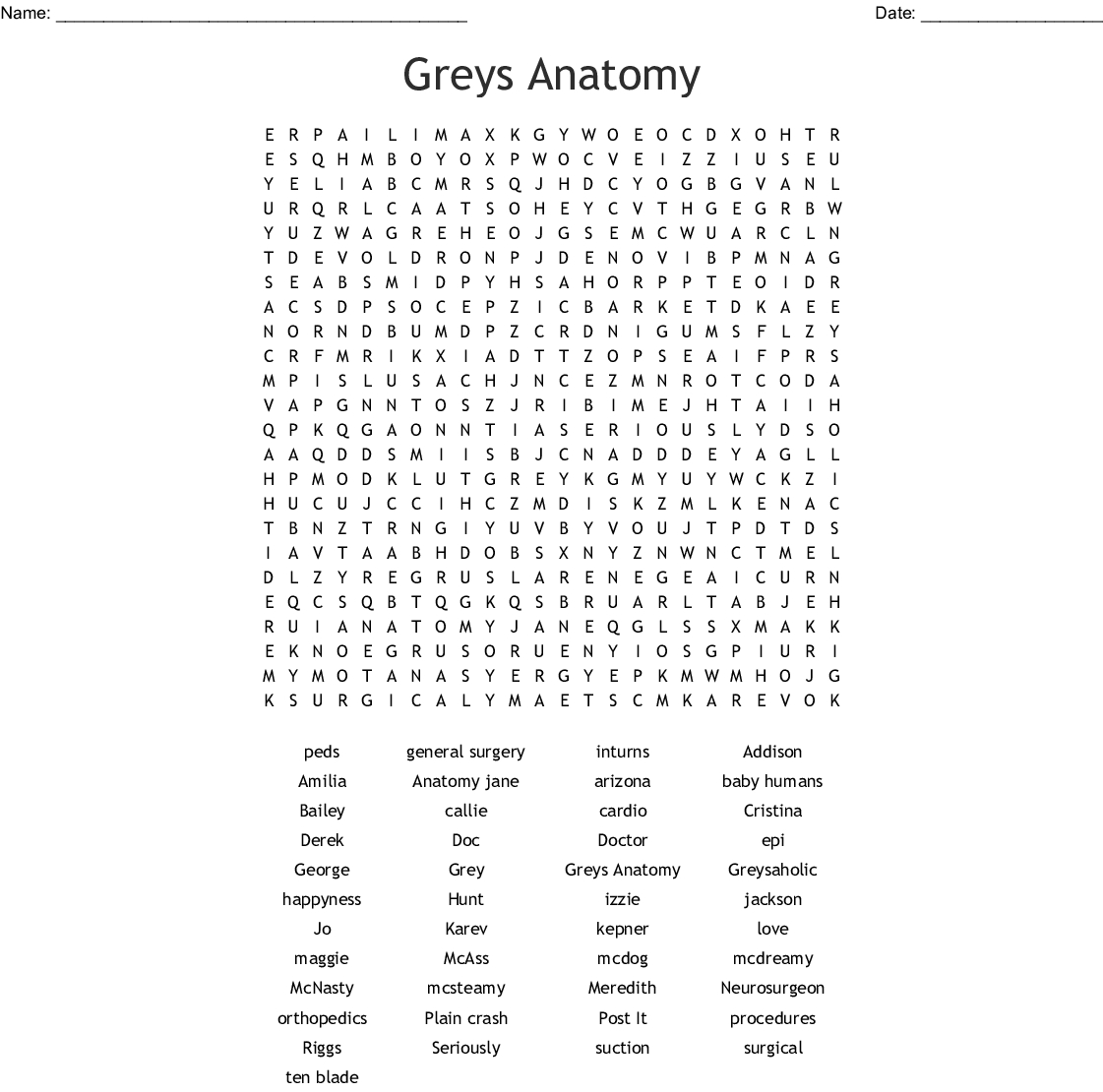Greys Anatomy Word Search - Wordmint - Printable Grey&amp;#039;s Anatomy Crossword Puzzles