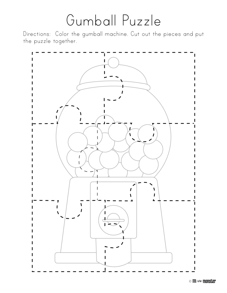Gumball Puzzle Free Printable | Preschool/kindergarten | Free - Printable Puzzle For Preschool
