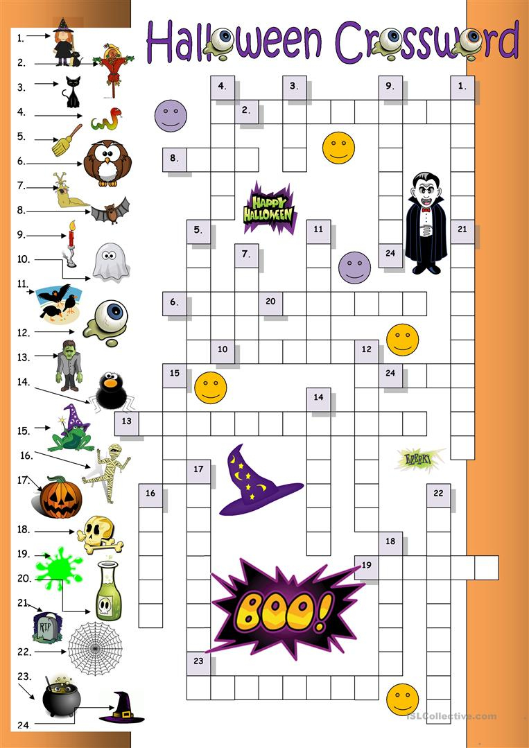 Halloween Crossword For Beginners Worksheet - Free Esl Printable - Printable Crossword Puzzles Halloween