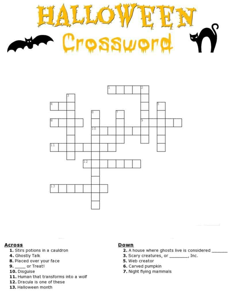 Halloween Crossword Puzzle Free Printable - Free Printable Halloween Crossword Puzzles