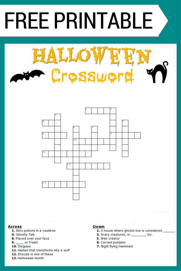 Halloween Crossword Puzzle Free Printable - Printable Crossword Puzzles Halloween
