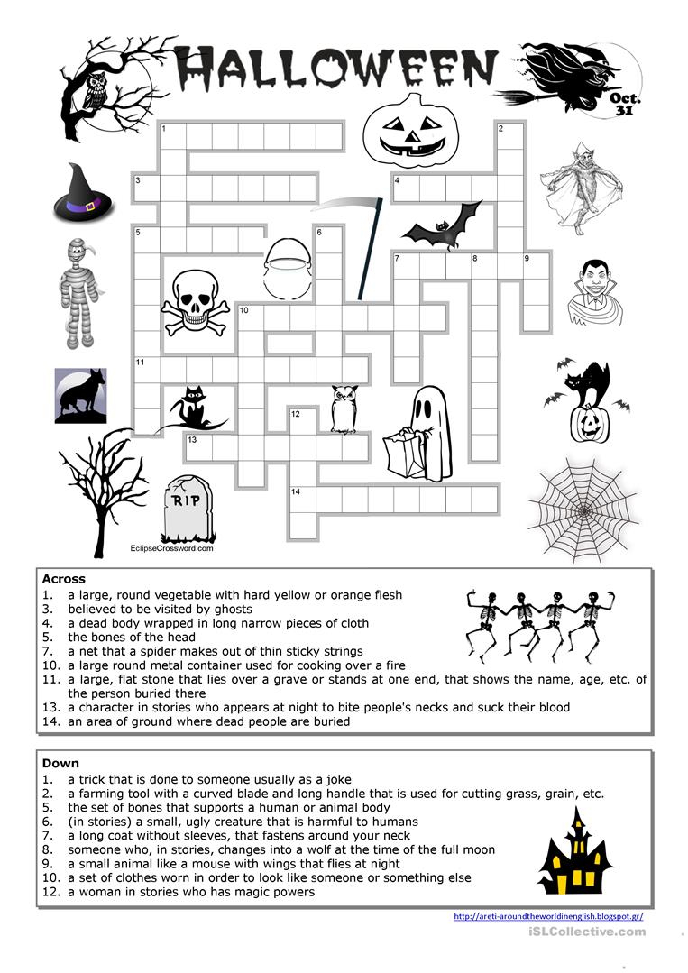 Halloween Crossword Worksheet - Free Esl Printable Worksheets Made - Halloween Crossword Puzzle Printable