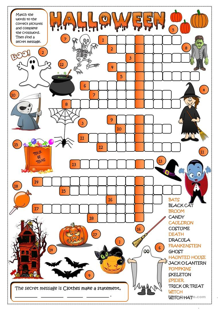 Halloween - Crossword Worksheet - Free Esl Printable Worksheets Made - Printable Halloween Crossword