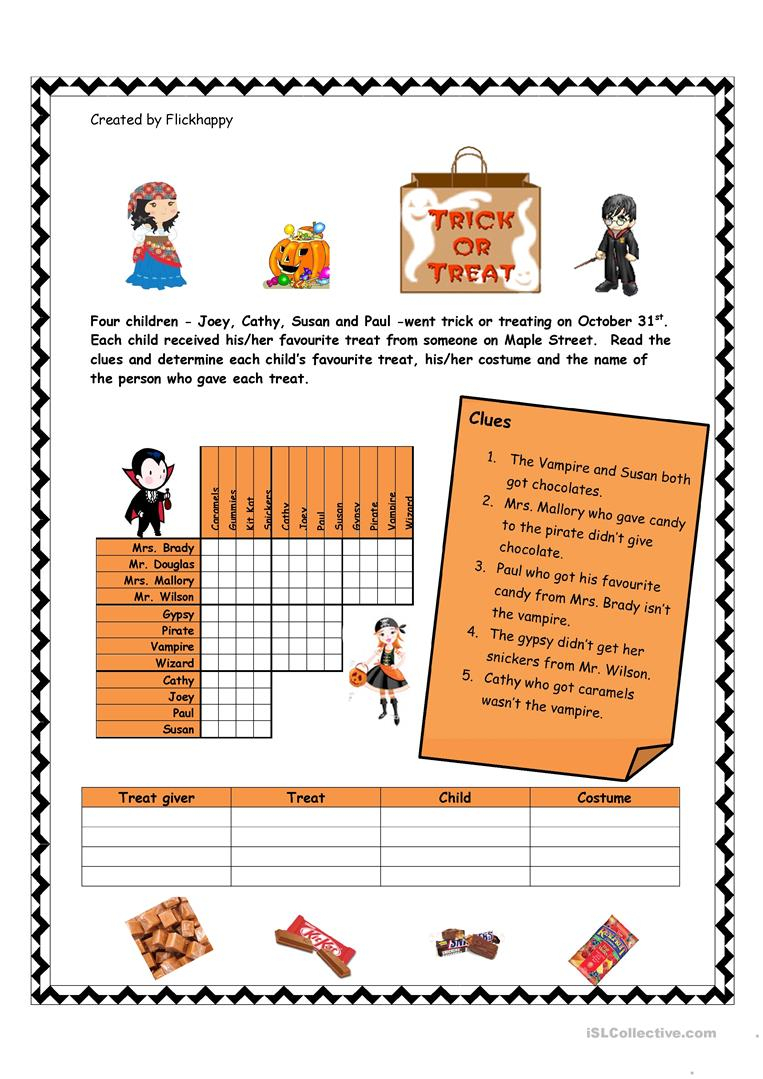 Halloween Logic Puzzle Worksheet - Free Esl Printable Worksheets - Free Printable Logic Puzzle Worksheets