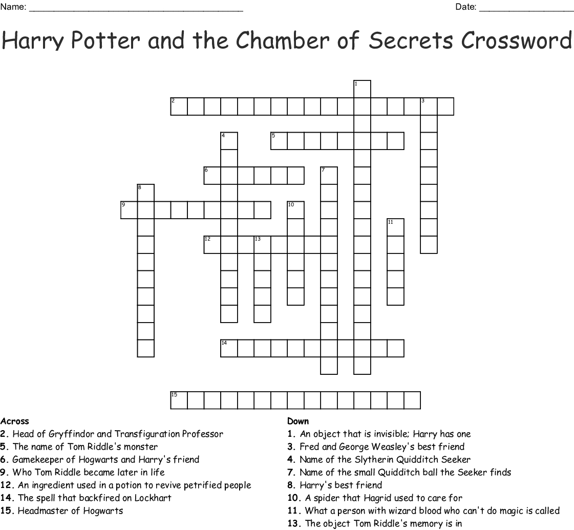 Printable Harry Potter Crossword Puzzle Printable Word Searches