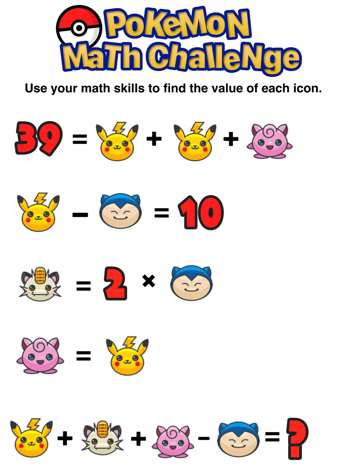 Have You Seen These Free Pokémon Math Puzzles? | Everything Math - Printable Pokemon Puzzles