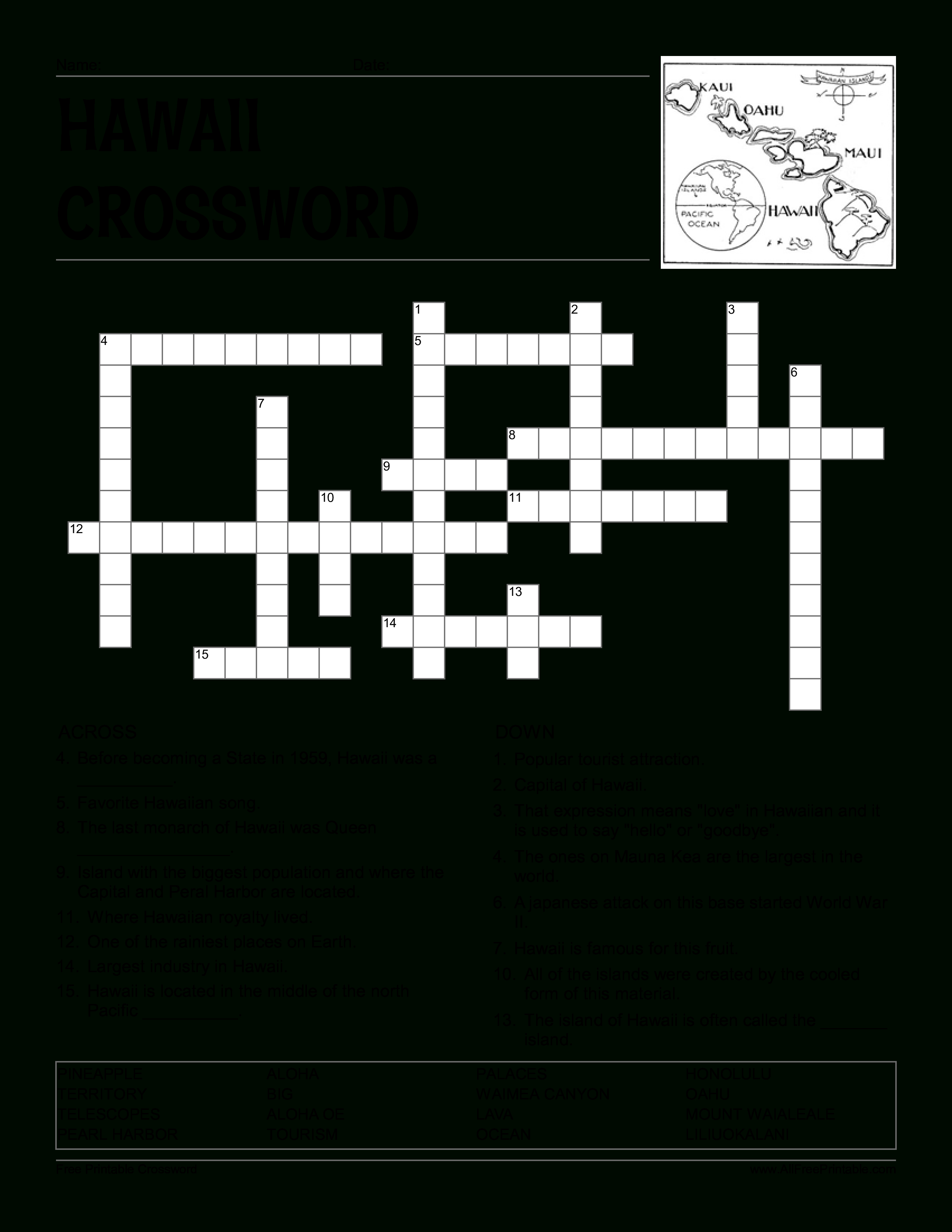 Hawaii Crossword Puzzle | Templates At Allbusinesstemplates - Printable Crossword Puzzle Template