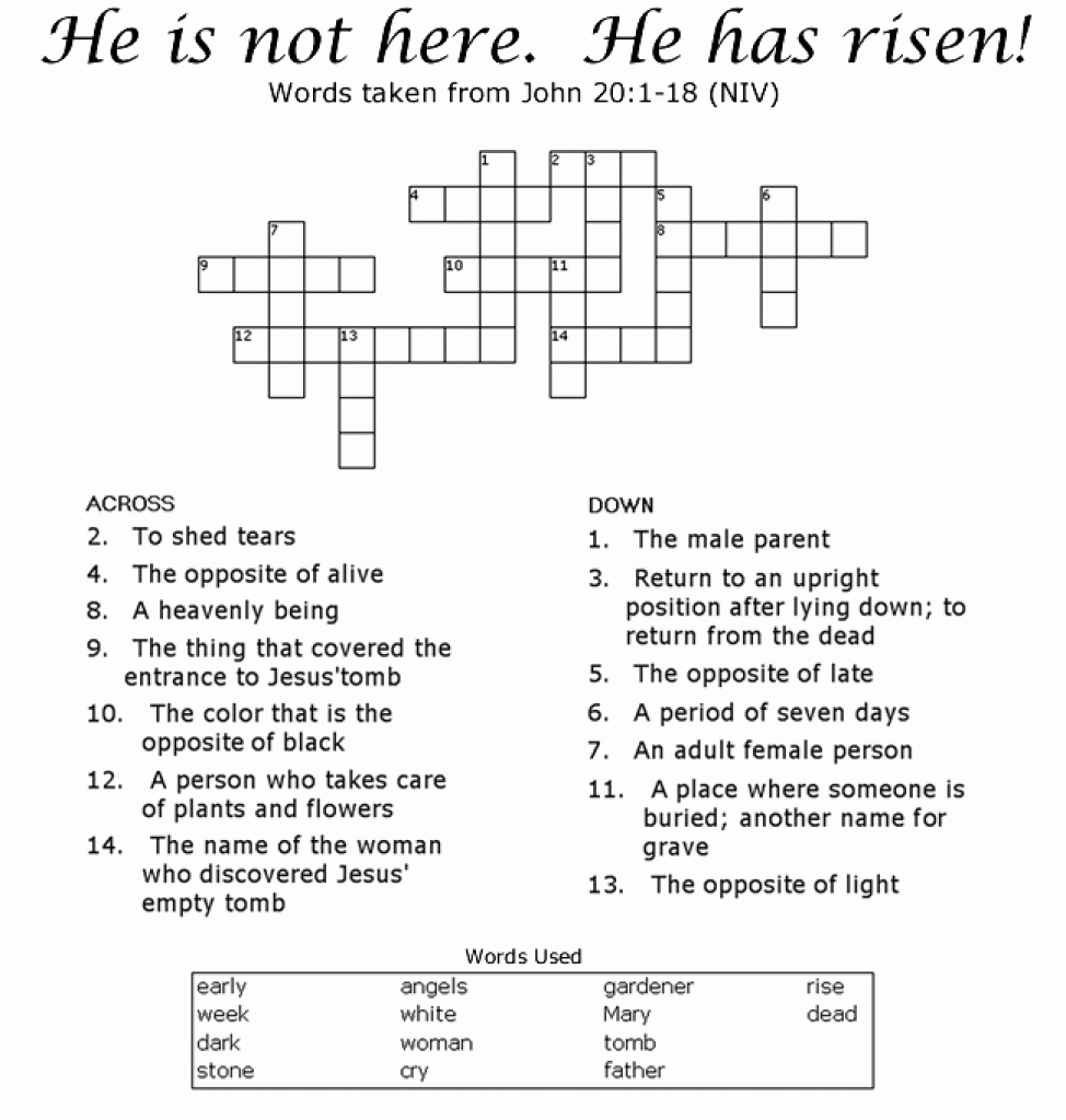 He Has Risen! - Easter Crossword Puzzle For Kids. Free For You To - Free Printable Sunday School Crossword Puzzles