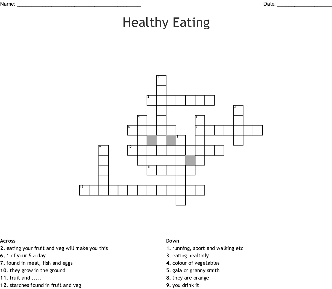 Healthy Eating Crossword - Wordmint - Printable Nutrition Puzzles