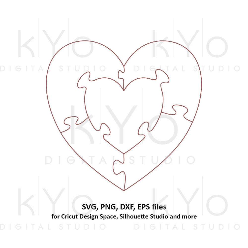 Heart In Heart Jigsaw Puzzle Templates Ai Eps Dxf Svg Png | Etsy - Printable Heart Puzzle Template