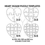 Heart Jigsaw Puzzle Templates Ai Eps Svg Pdf Dxf Files, Heart Shape   Printable Heart Puzzle Template