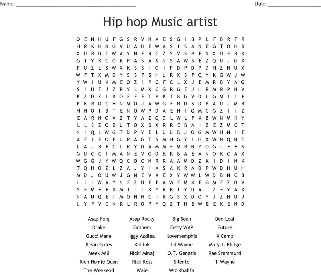 Hip Hop Music Artist Word Search - Wordmint - 90S Crossword Puzzle Printable