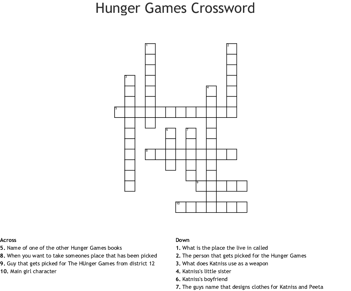 Hunger Games Crossword - Wordmint - Hunger Games Crossword Puzzle Printable