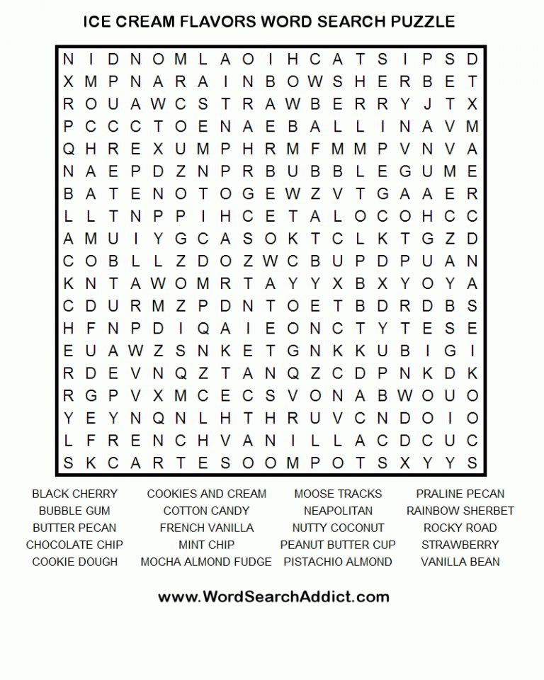 ice cream flavors printable word search puzzle printable rainbow