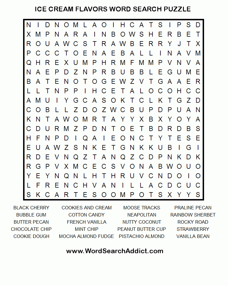 Ice Cream Flavors Printable Word Search Puzzle - Printable Rainbow Puzzle