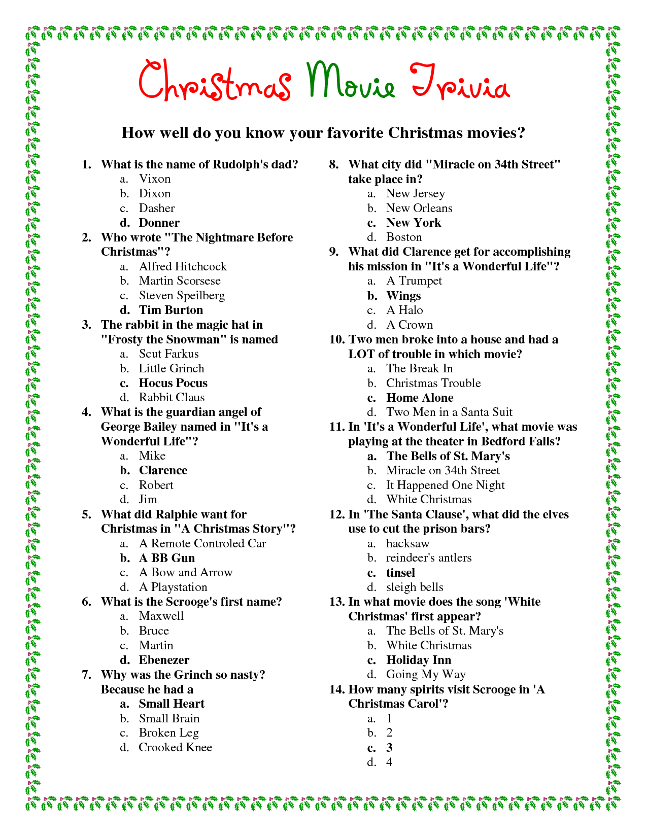 Ideas Collection Easy Christmas Trivia Questions And Answers - Printable Trivia Puzzles