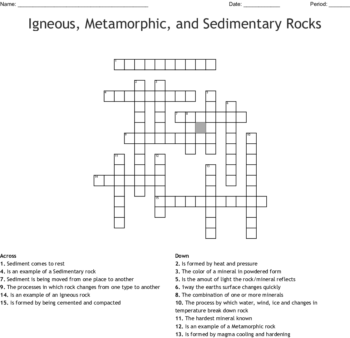 Sedimentary Rocks Crossword Rocks Crossword Puzzle Printable 